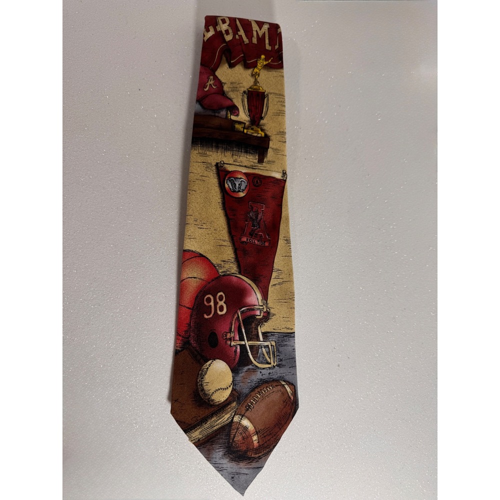 Eagles Wings Alabama Crimson Tide Silk Tie Sports Collage Roll Tide Tan Red